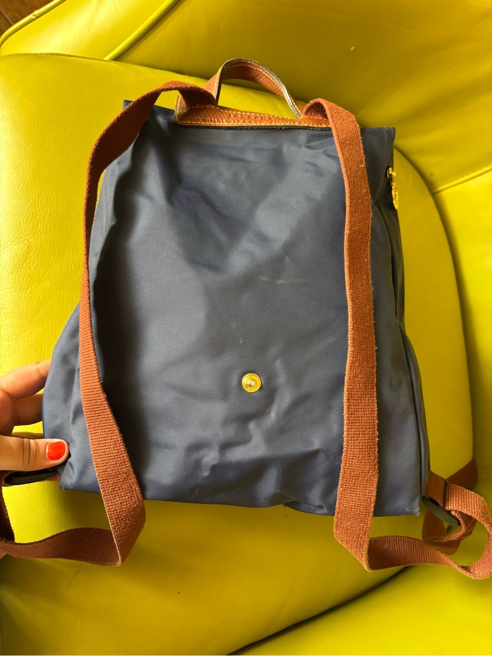 Longchamp Le Pliage 1699 Navy Blue Nylon Leather Backpack Brown - Picture 7 of 11